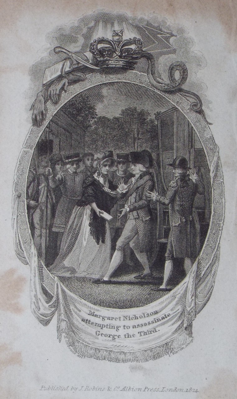 Print - Margaret Nicholson attempting to assassinate George the Third. - Warren