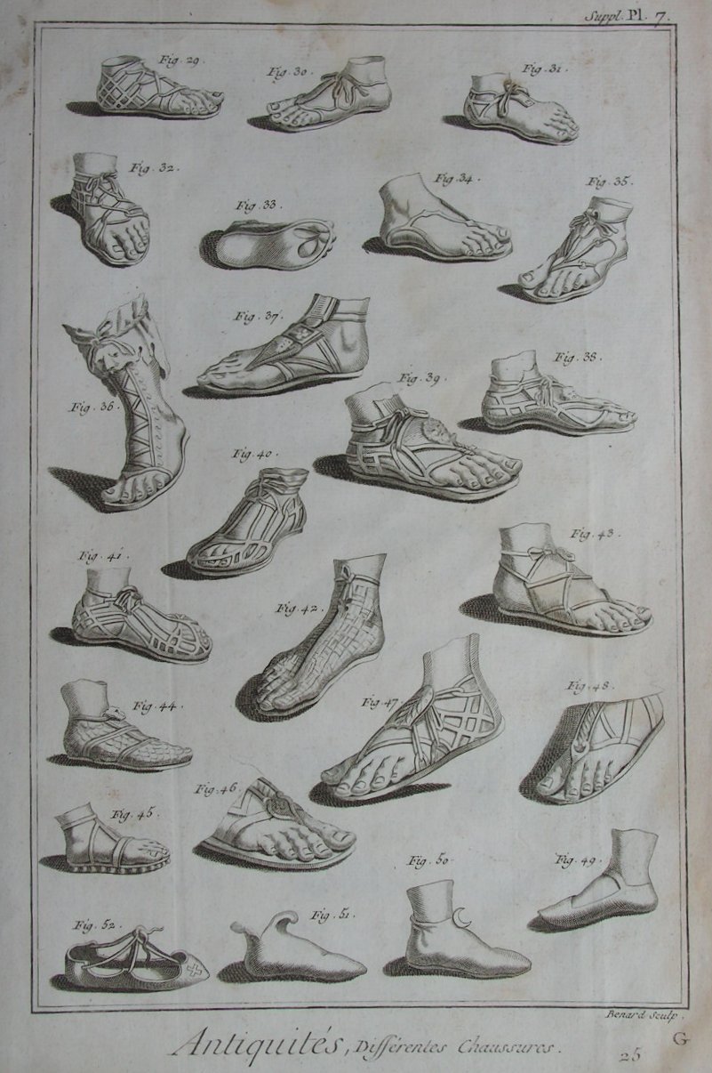 Print - Antiquites, Differentes Chaussures. Suppl. Pl. 7 - 