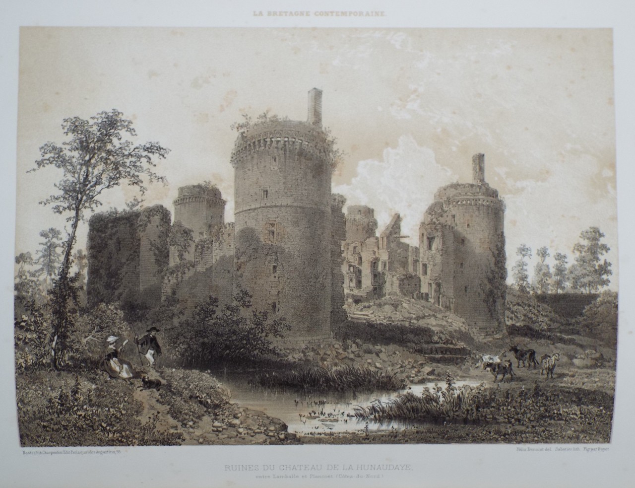 Lithograph - Ruines de Chateau de la Hunaudaye, entre Lamballe et Plancoet. (Cotes-du-Nord) - 