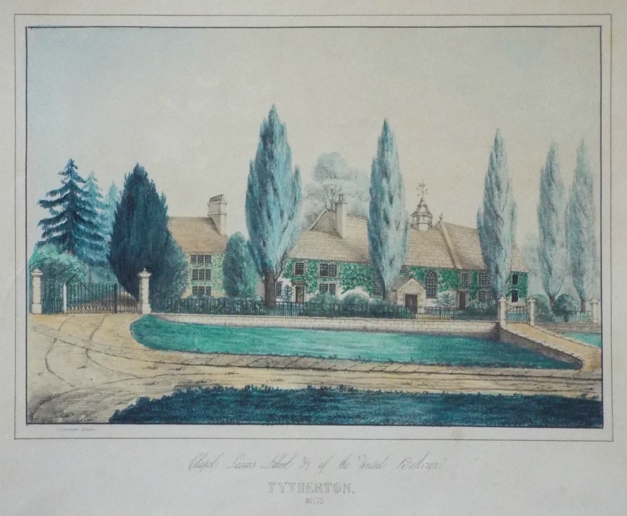 Lithograph - Chapel, Laidies School &c of the United Brethren Tytherton, Wilts - Lavars