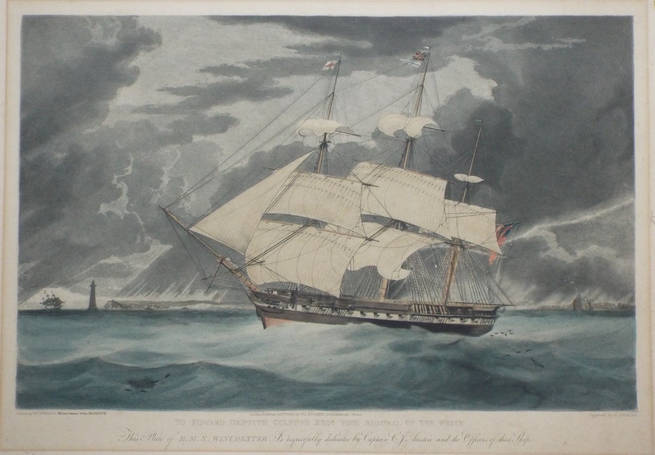 Aquatint - To Rdward Griffith Colpoys Esqre. Vice Admiral of the White, This Plate of H. M. S. Winchester Is Respoectfully Dedicated by Captain C. J. Austen and the Officers of that Ship. - Duncan