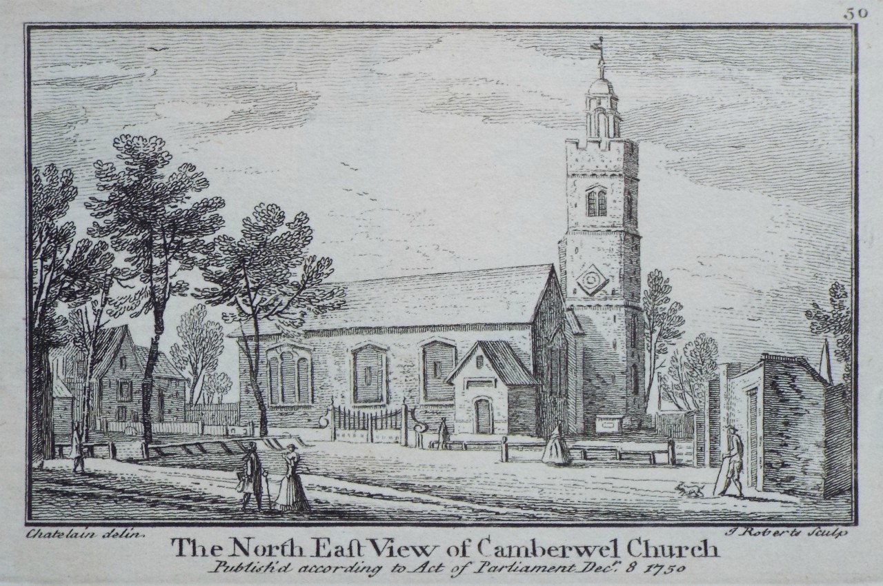 Print - The North East View of Camberwel Church - Roberts