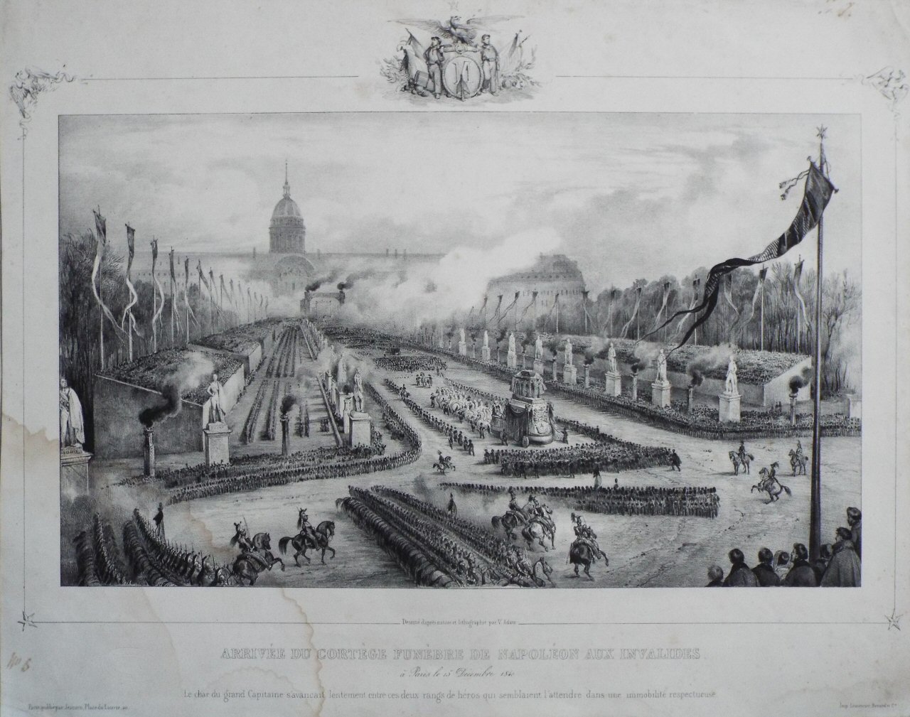 Lithograph - Marche du Cortege Funebre de Napoleon dans Champs-Elysees a Paris le 15 Decembre 1840 - Adam