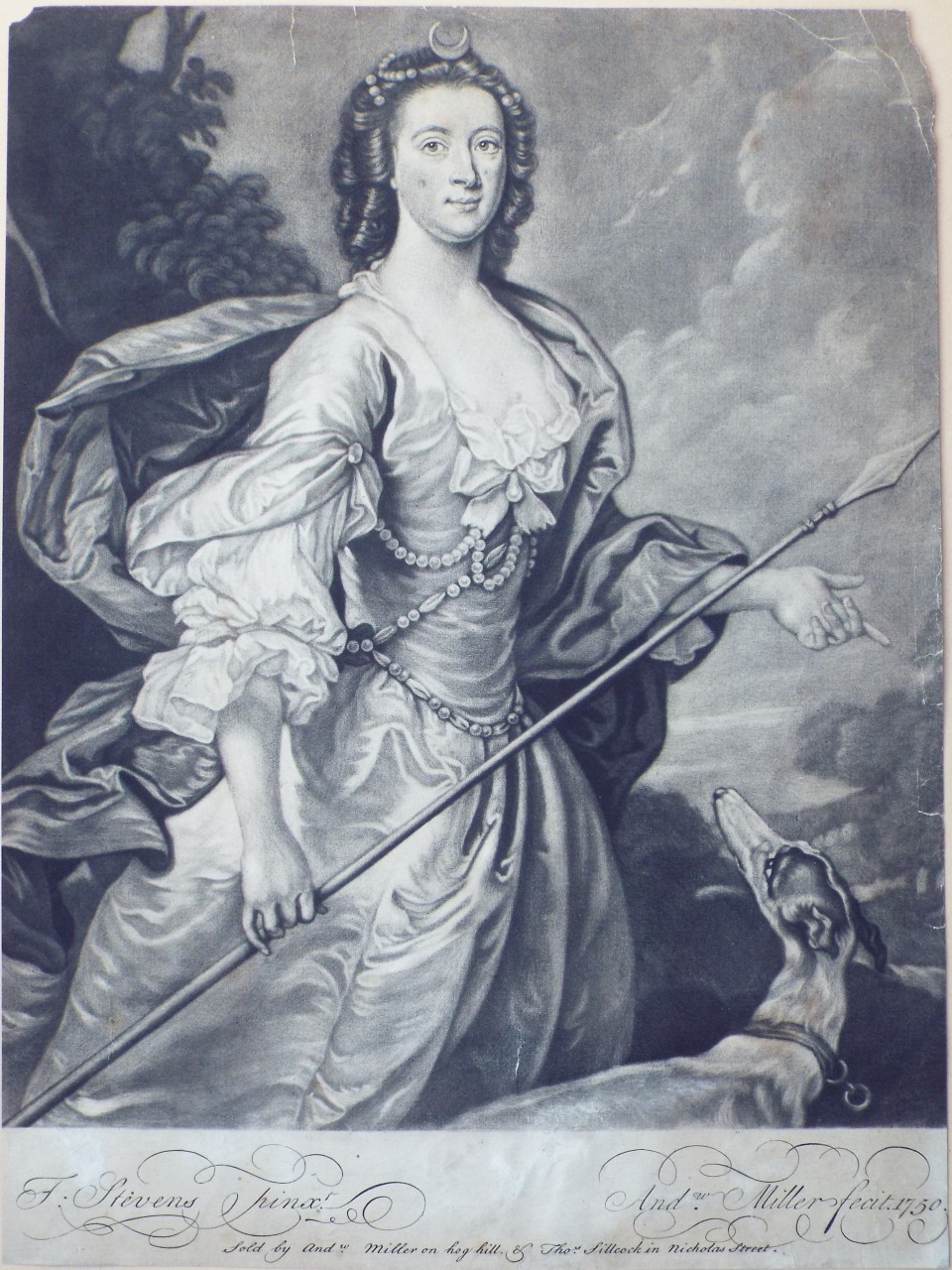 Mezzotint - An unknown woman portrayed as the godess Diana - Miller