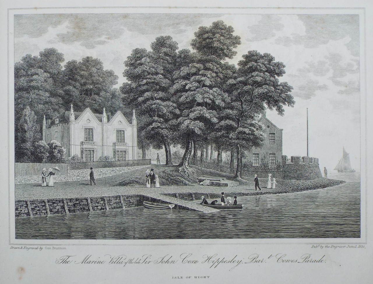 Print - The Marine Villa of the late Sir John Coxe Hippesley, Bart. Cowes Parade, Isle of Wight. - Brannon