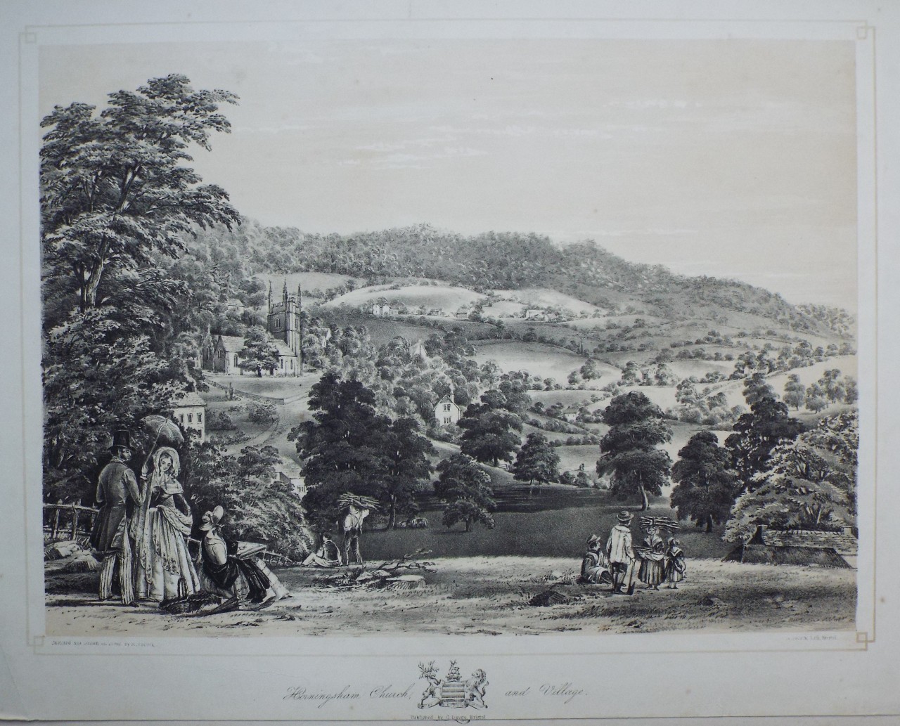 Lithograph - Horningsham Church, and Village. - Pocock