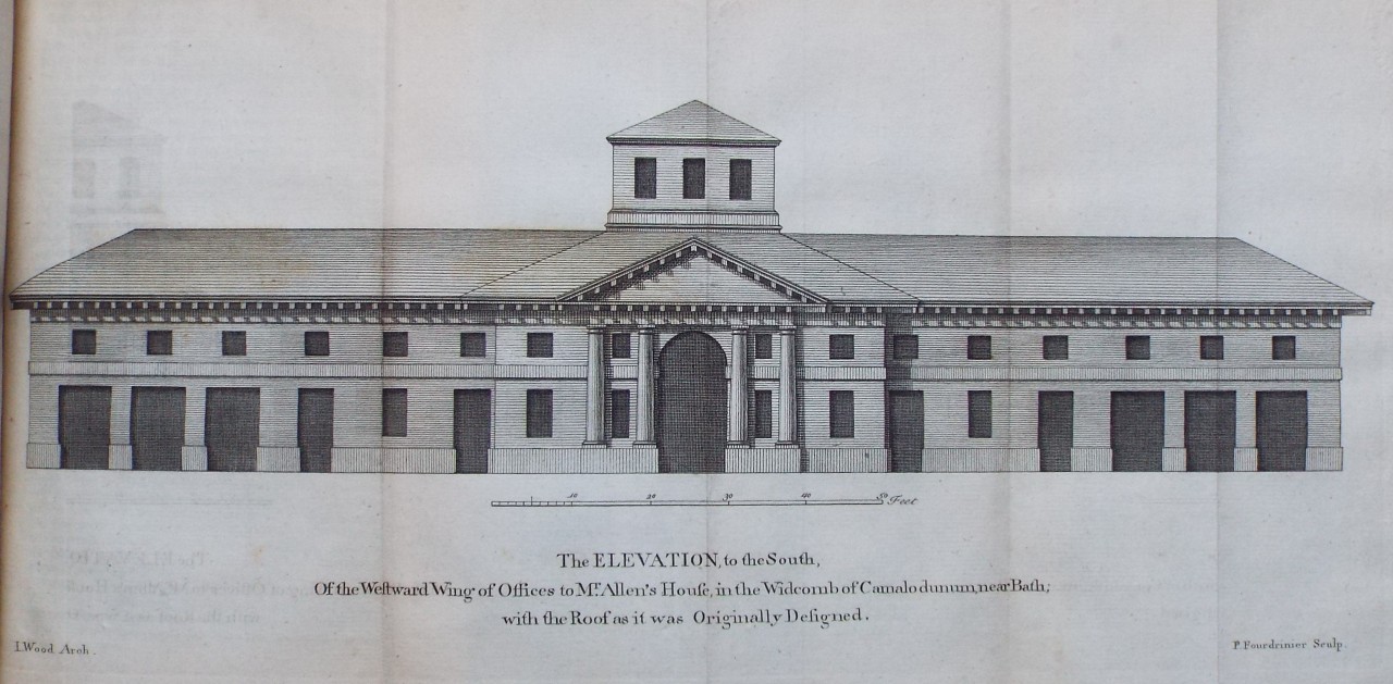 Print - The Elevation to the South, Of the Westward Wing of Offices to Mr. Allen's House, in the Widcombe of Camalodunum, near Bath; with the Roof as it was Originally Designed. - Fourdrinier