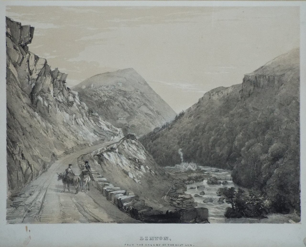Lithograph - Linton, from the Valley of the East Lyn.