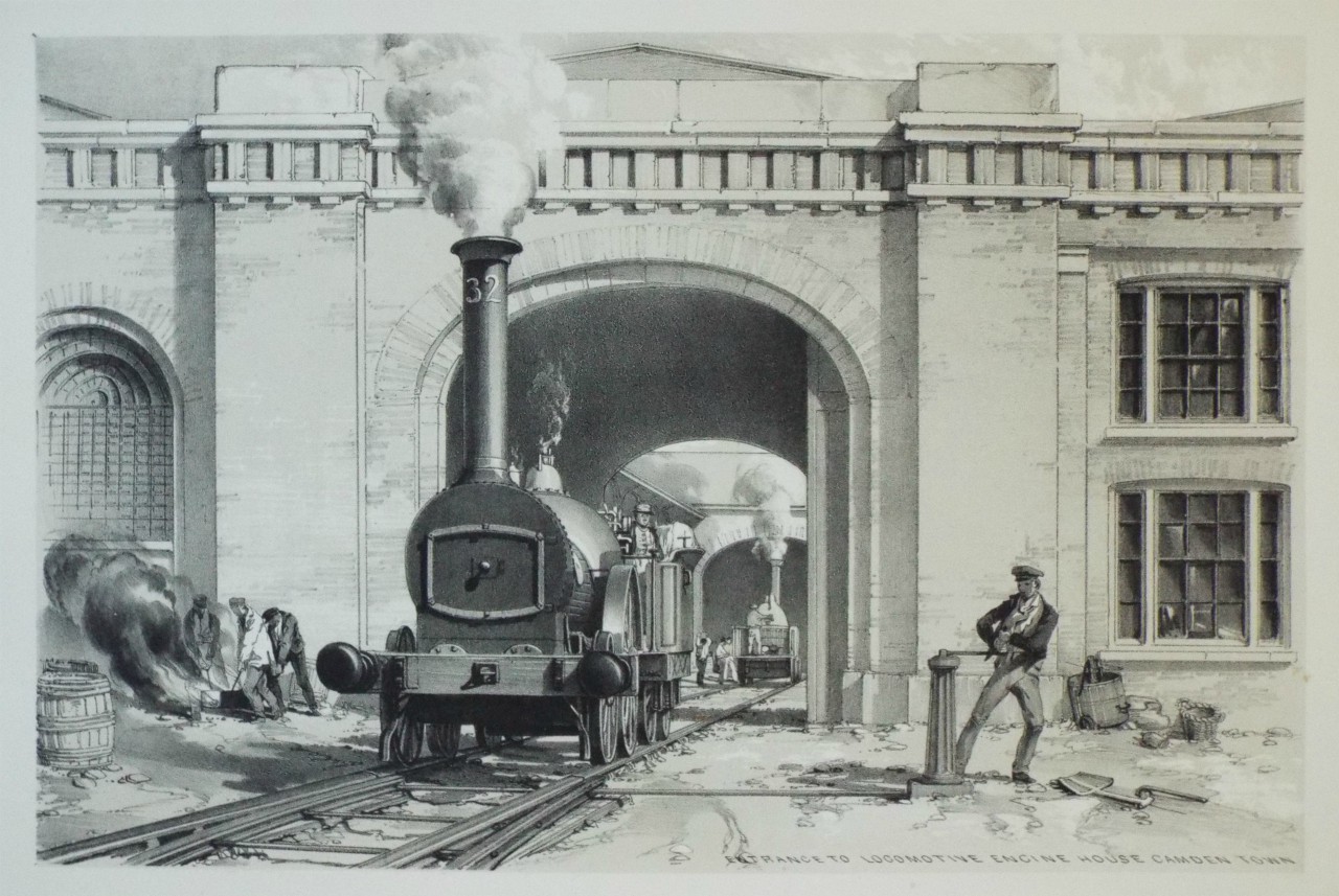 Lithograph - Entrance to Locomotive Engine House Camden Town - Bourne