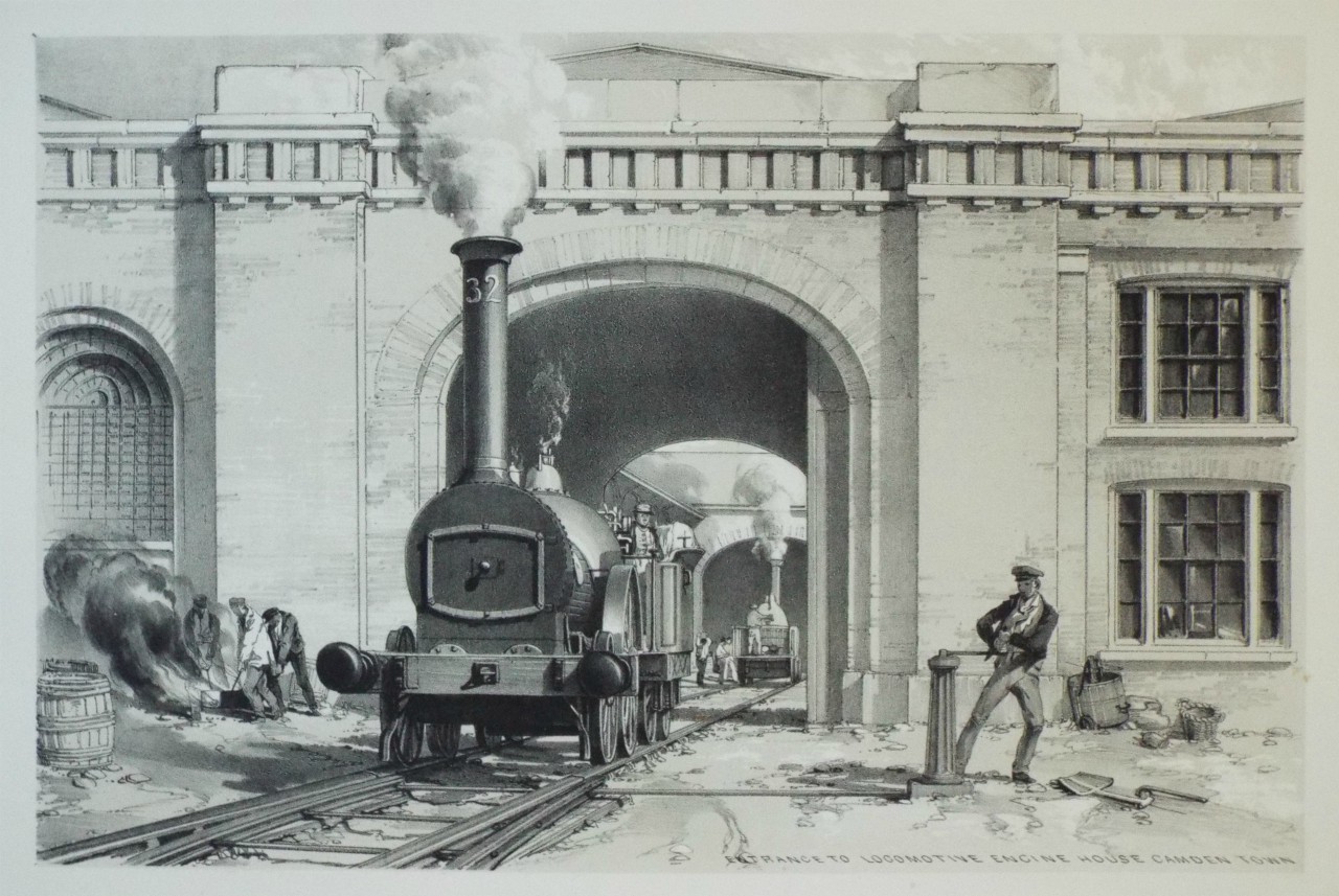 Lithograph - Entrance to Locomotive Engine House Camden Town - Bourne