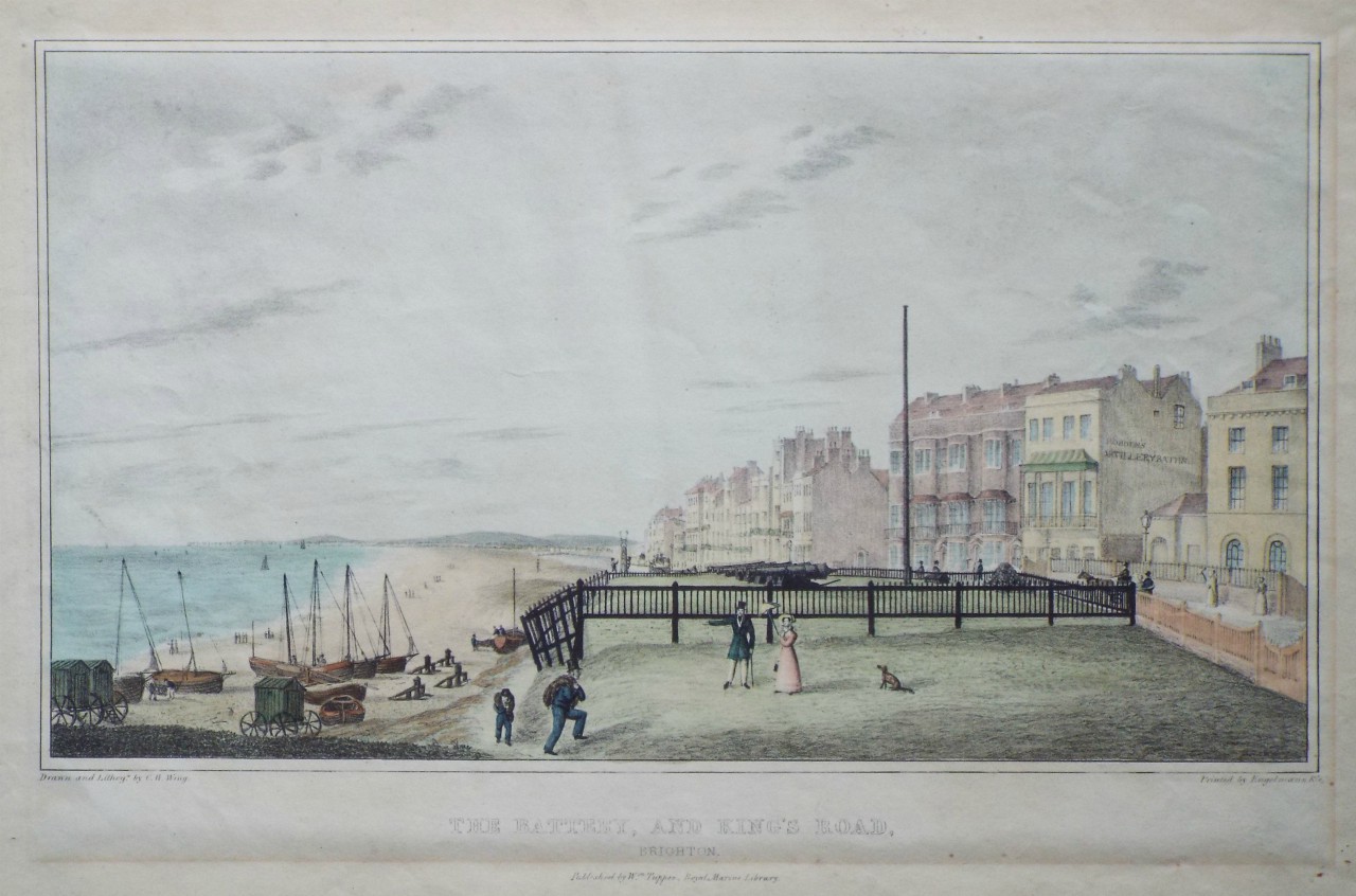 Lithograph - The Battery, and King's Road, Brighton. - Wing