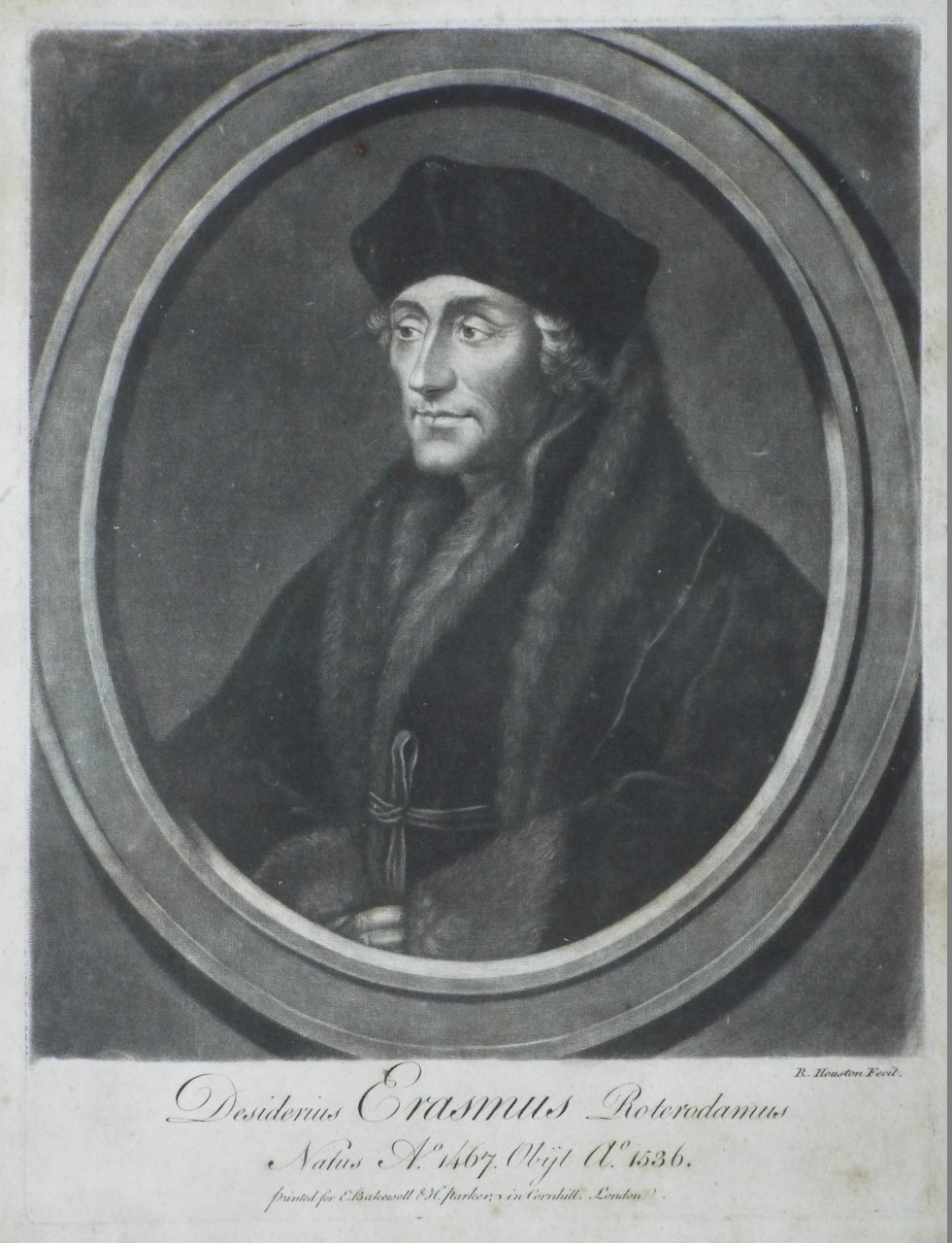 Mezzotint - Desiderius Erasmus Roterdamus Natus Ao. 1467. Obijt Ao. 1536. - Houston