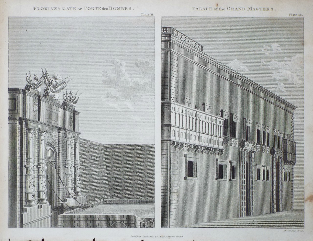 Print - Floriana Gate or Porte des Bombes. Palace of the Grand Masters. - Neele