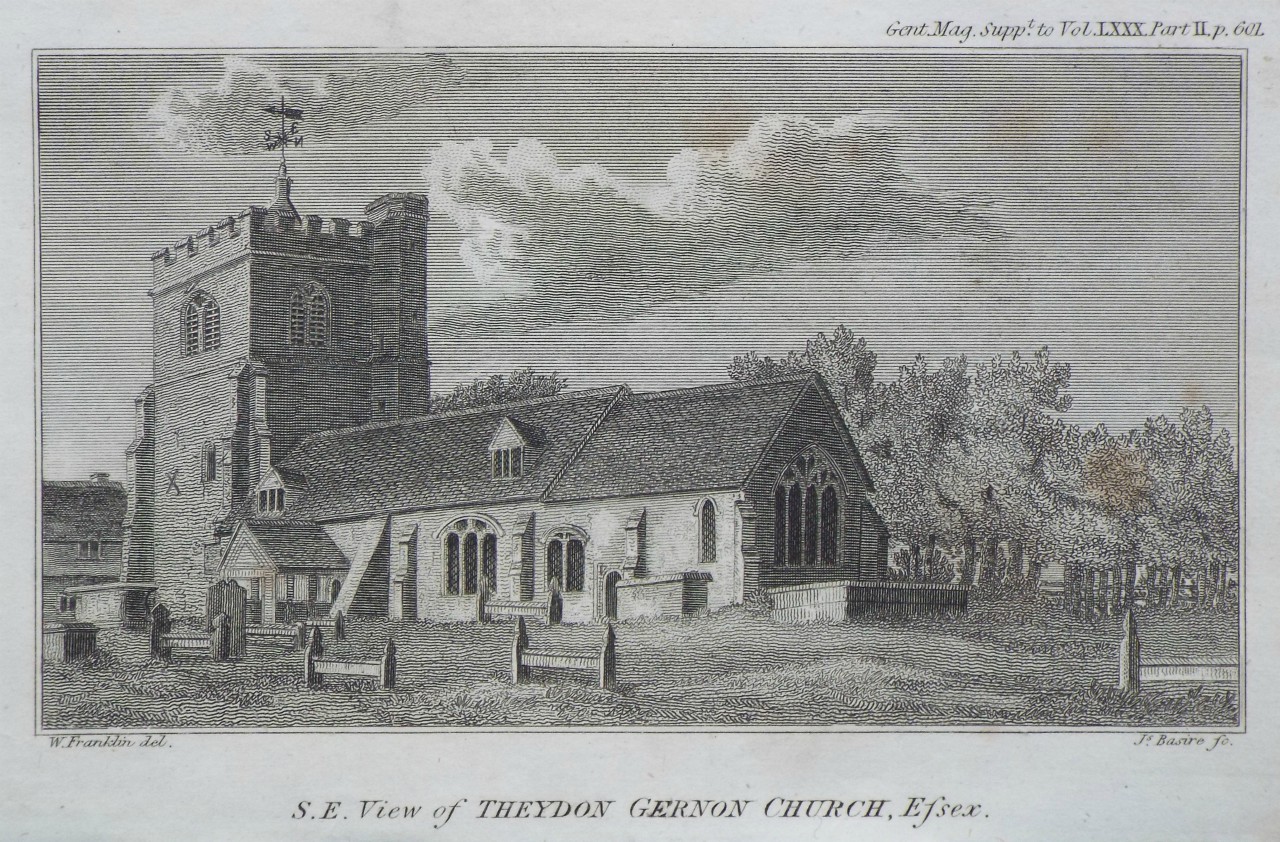 Print - S.E. View of Theydon Gernon Church, Essex. - Basire