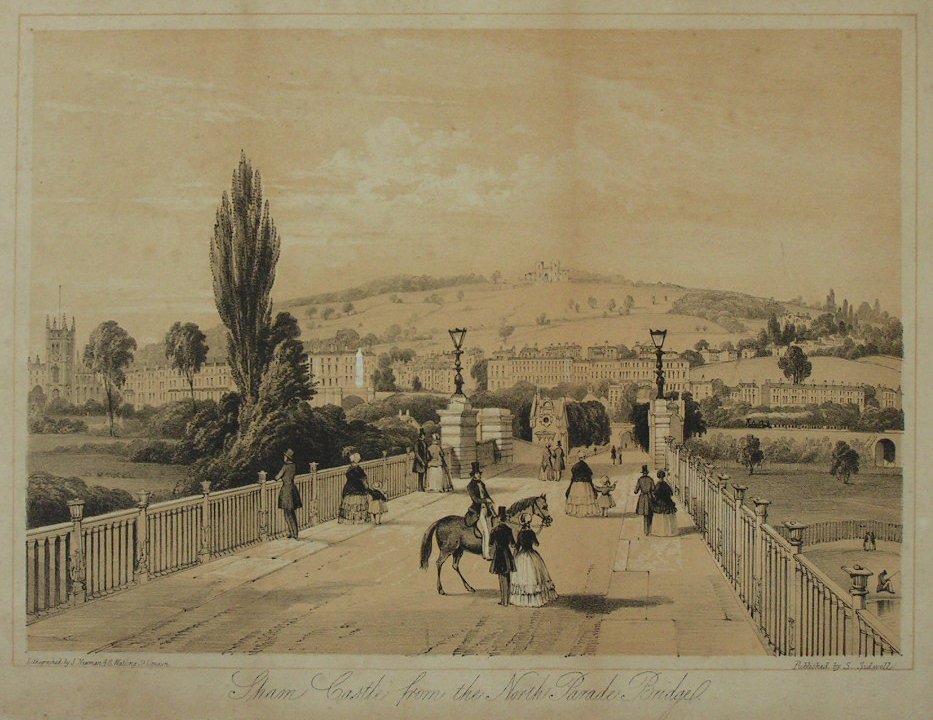 Lithograph - Sham Castle from the North Parade Bridge - Newman