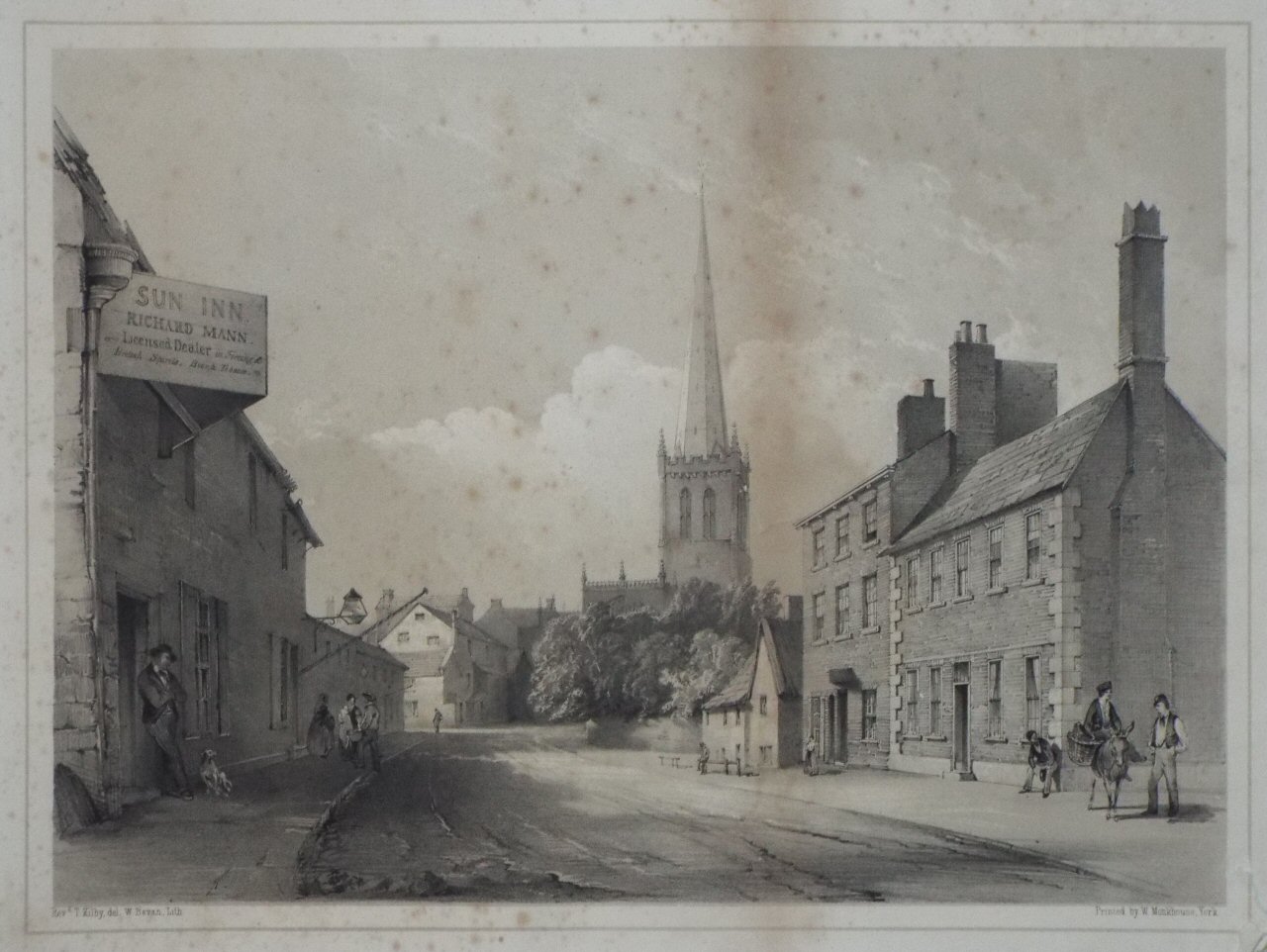 Lithograph - (Wakefield - East View of the Parish Church, from Warrengate) - Bevan