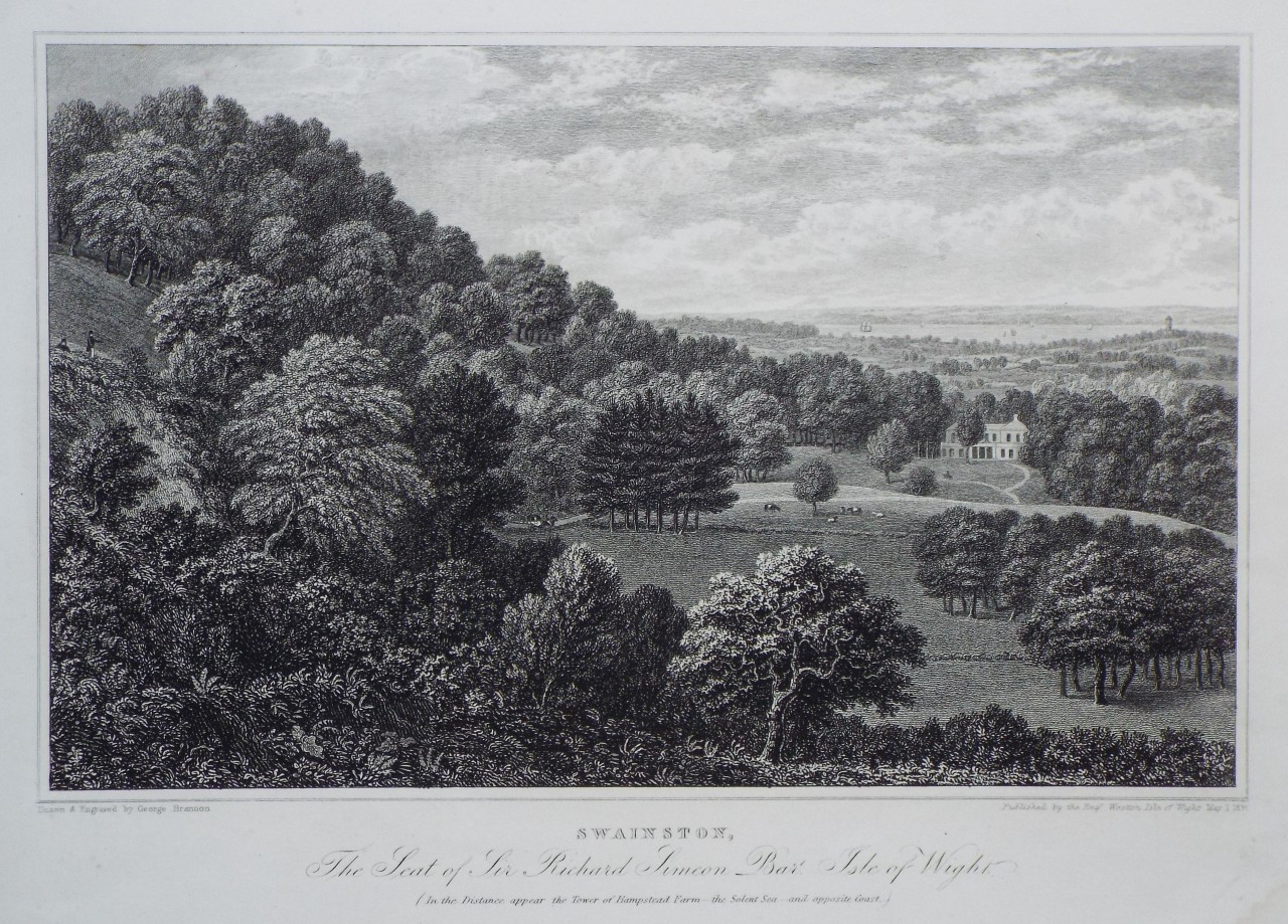 Print - Swainston, The Seat of Sir Richard Simcon Bart. Isle of Wight. - Brannon