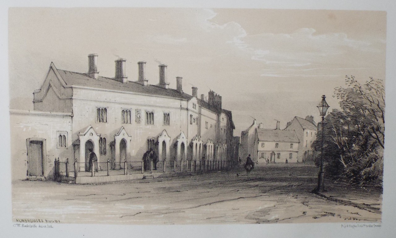 Lithograph - Almshouses, Rugby. - Radclyffe