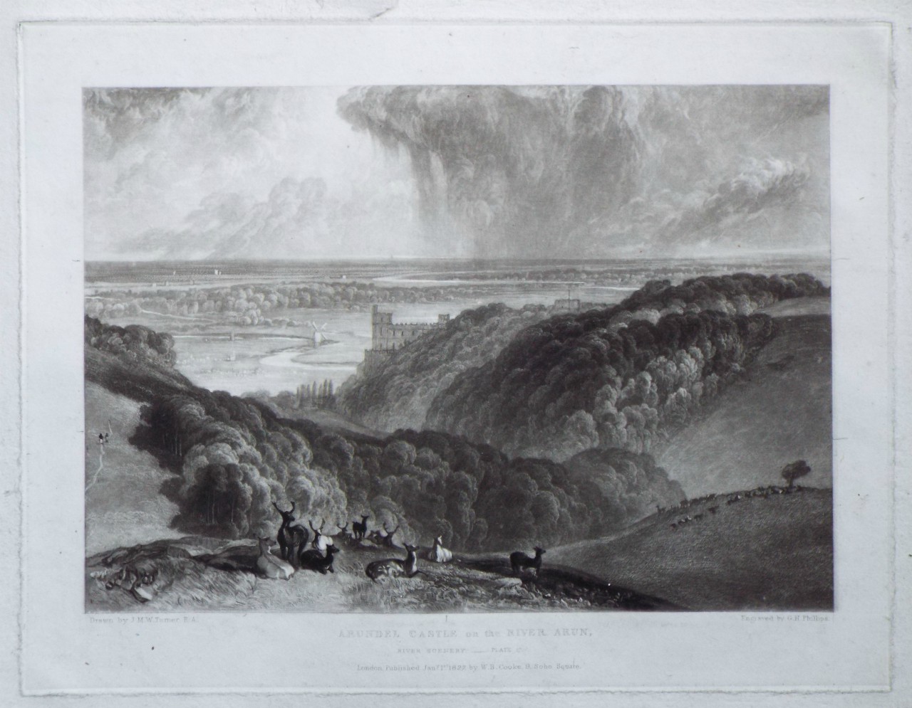 Mezzotint - Arundel Castle on the River Arun, River Scenery - Plate 17 - Phillips