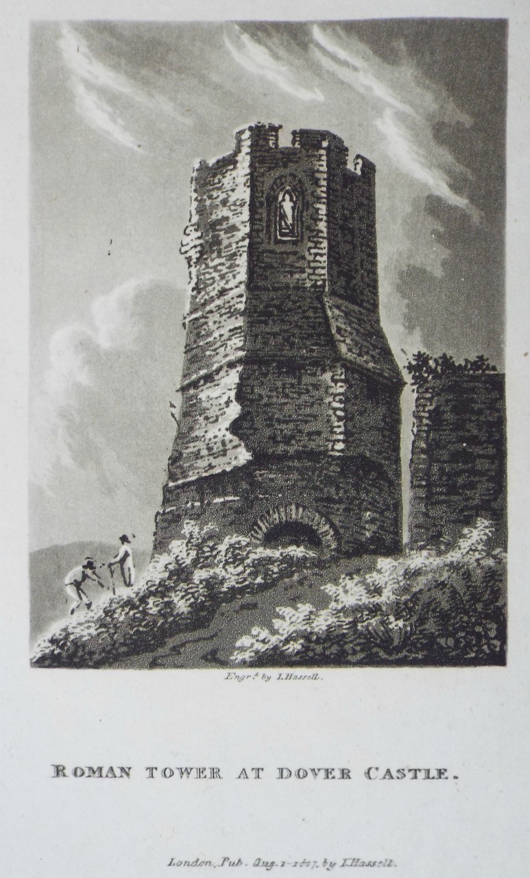 Aquatint - Roman Tower at Dover Castle. - Hassell