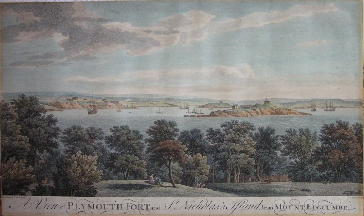 Print - A View of Plymouth Fort and St Nicholas Island from Mount Edgcumbe - Mason
