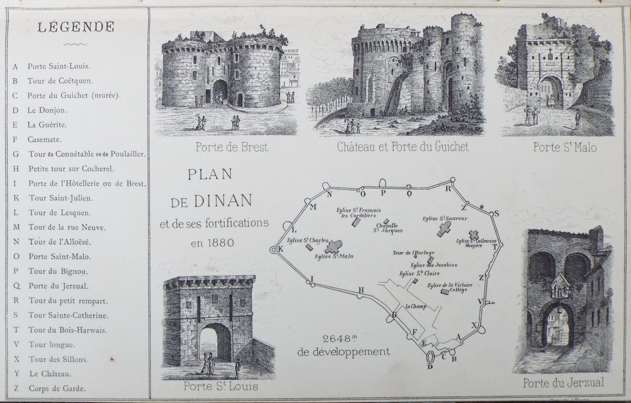 Lithograph - Plan de Dinan et ses Fortifications en 1880