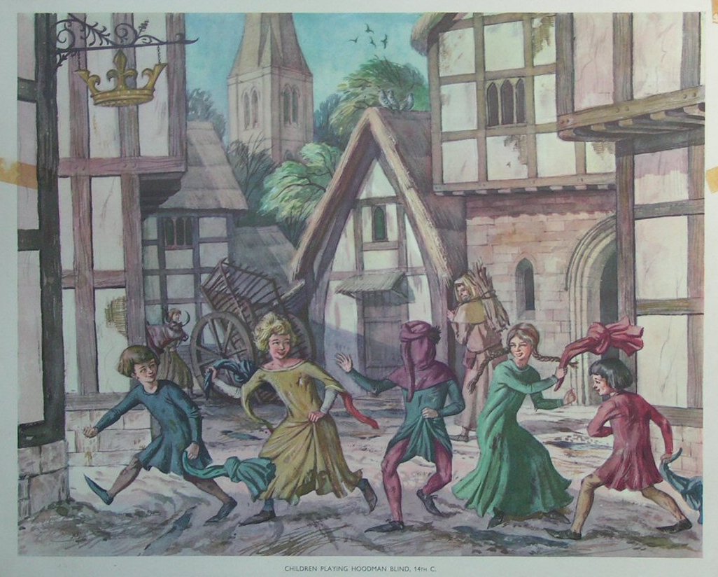 Lithograph - 20 Children Playing Hoodman Blind, 14th C.