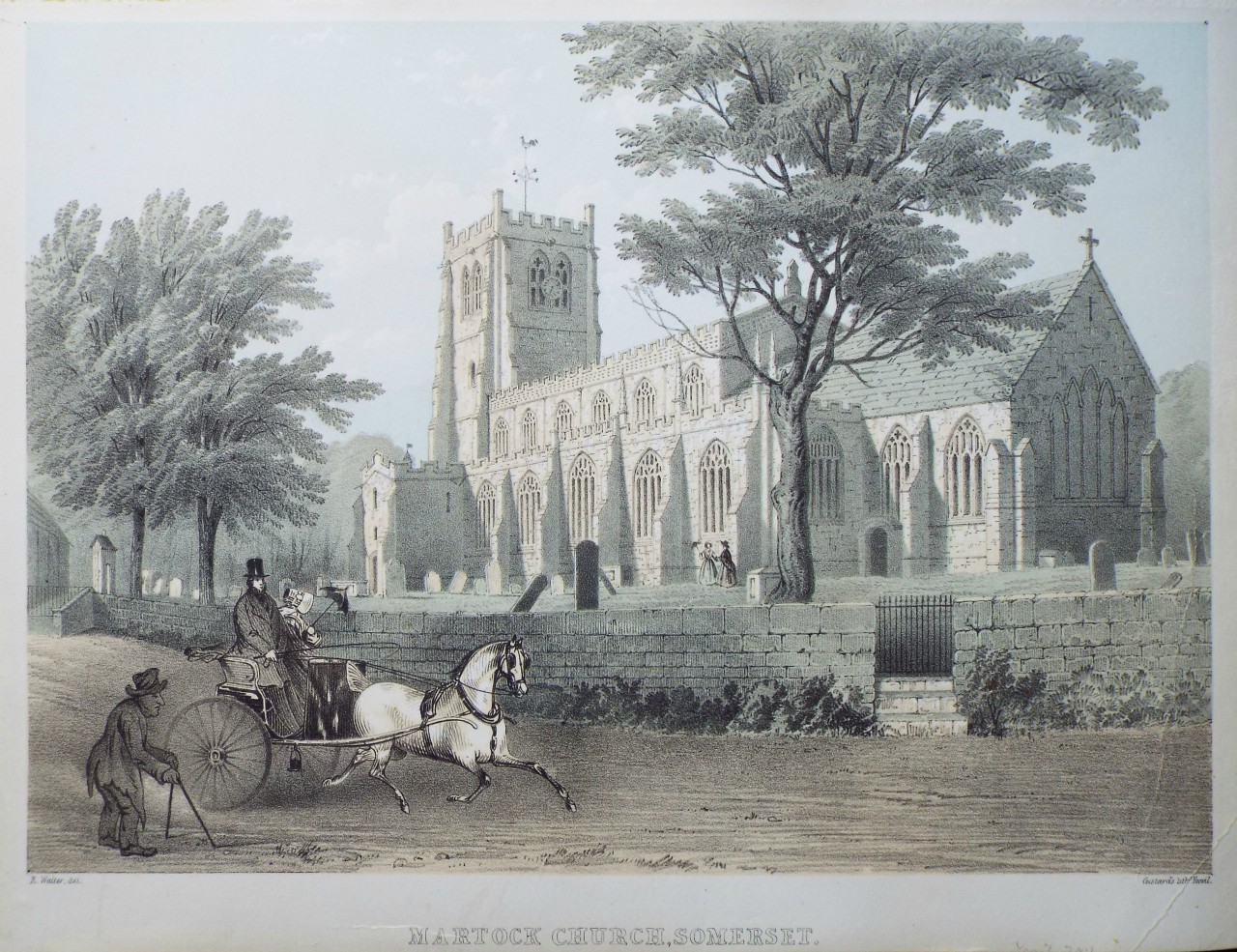 Lithograph - Martock Church, Somerset. - Custard's