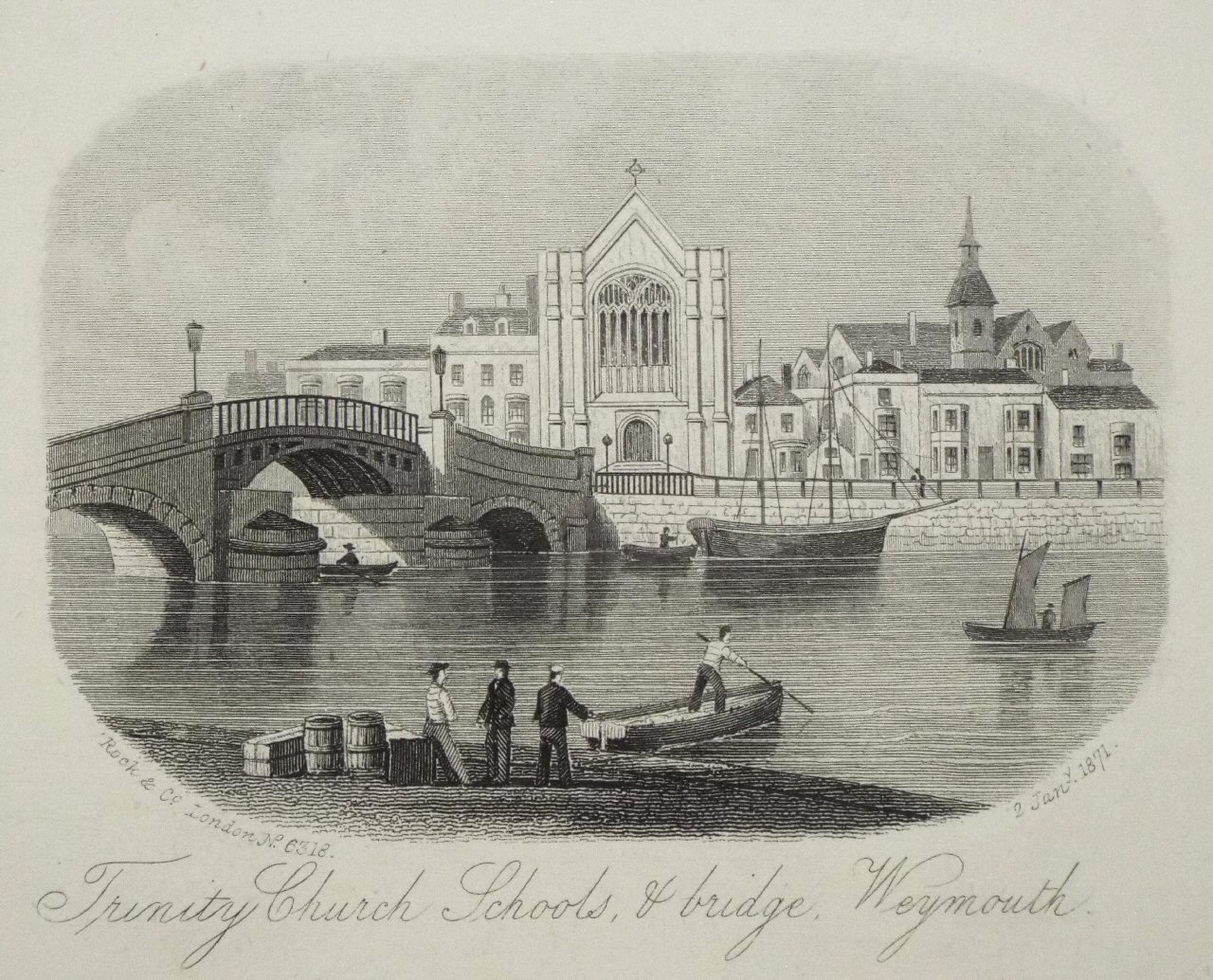 Steel Vignette - Trinity Church Schools, & bridge, Weymouth. - Rock