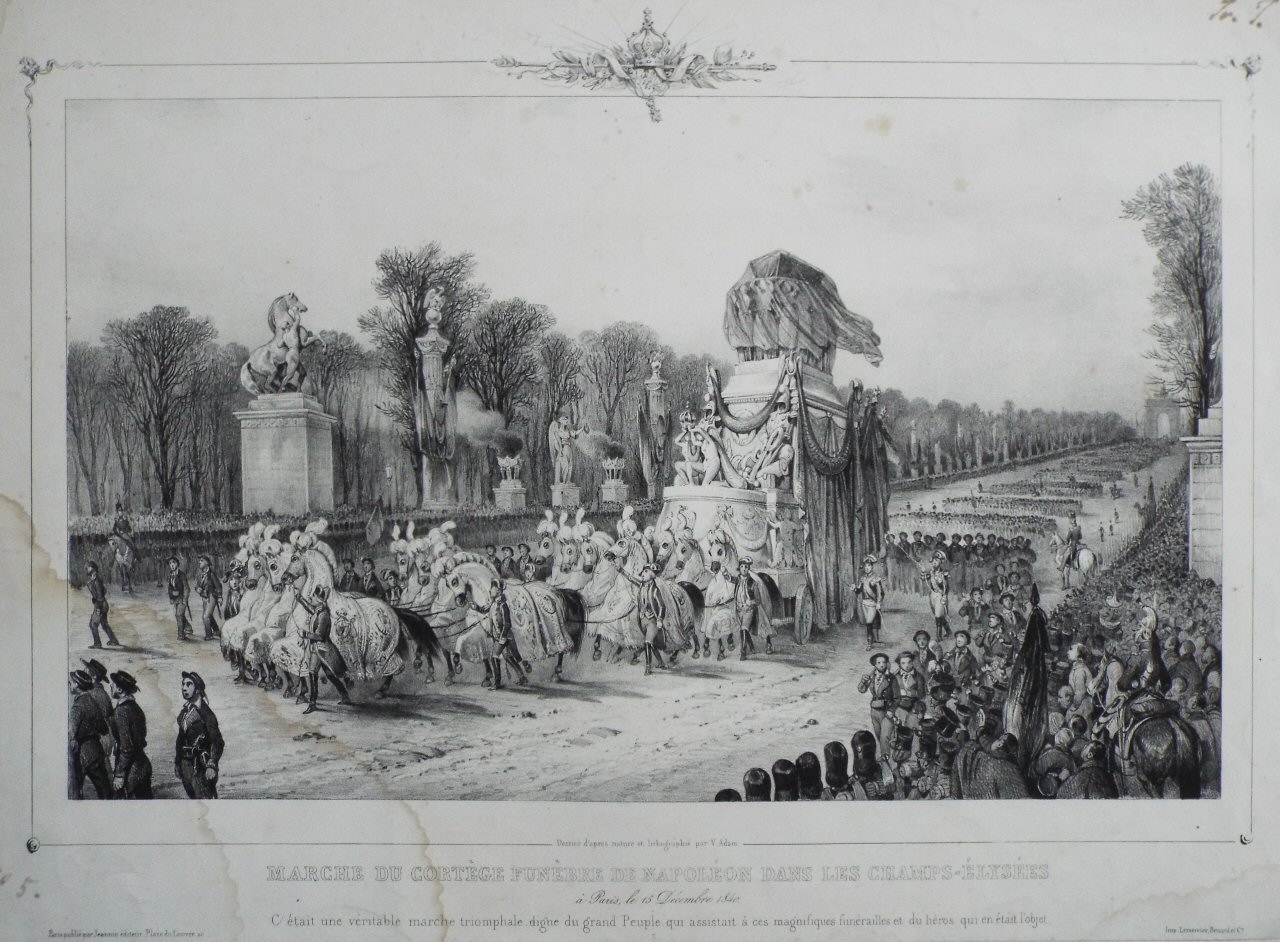 Lithograph - Arrive du Cortege Funebre de Napoleon aux Invalides  a Paris le 15 Decembre 1840 - Adam