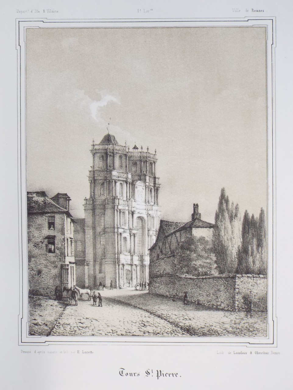 Lithograph - Tours St. Pierre. - Lorette