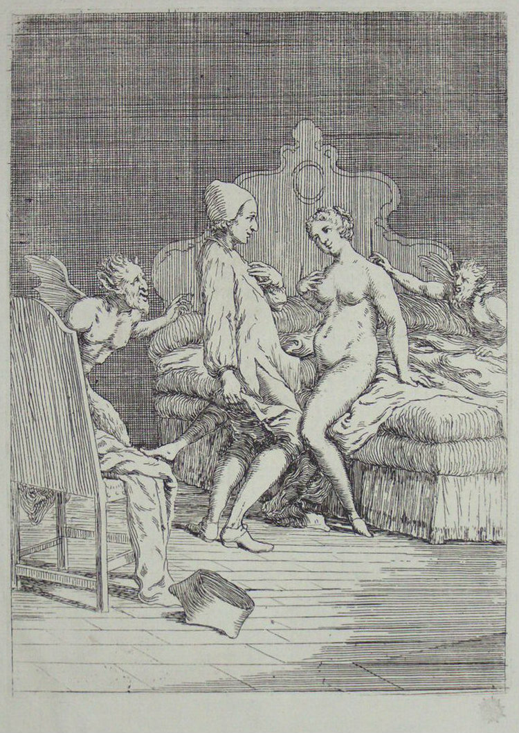 Etching - (Erotic) Woman sitting on bed