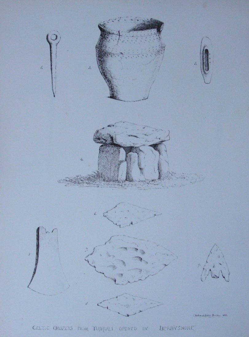 Lithograph - Celtic Obselts from Tumuli Opened in Derbyshire