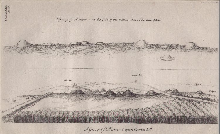 Print - A Group of Barrows on the side of the valley above Beckampton. A Group of Barrows upon Overton hill