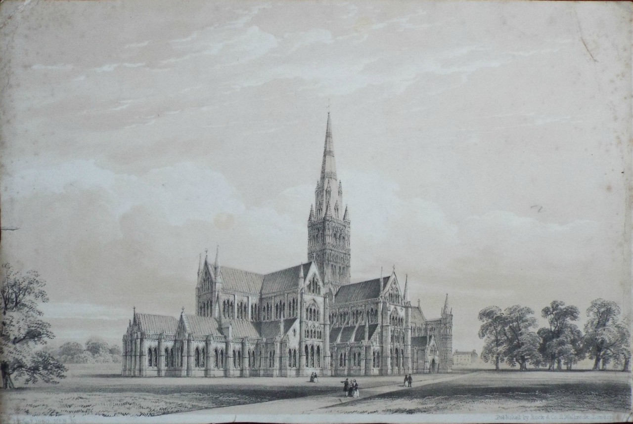 Lithograph - Salisbury Cathedral N.E. View