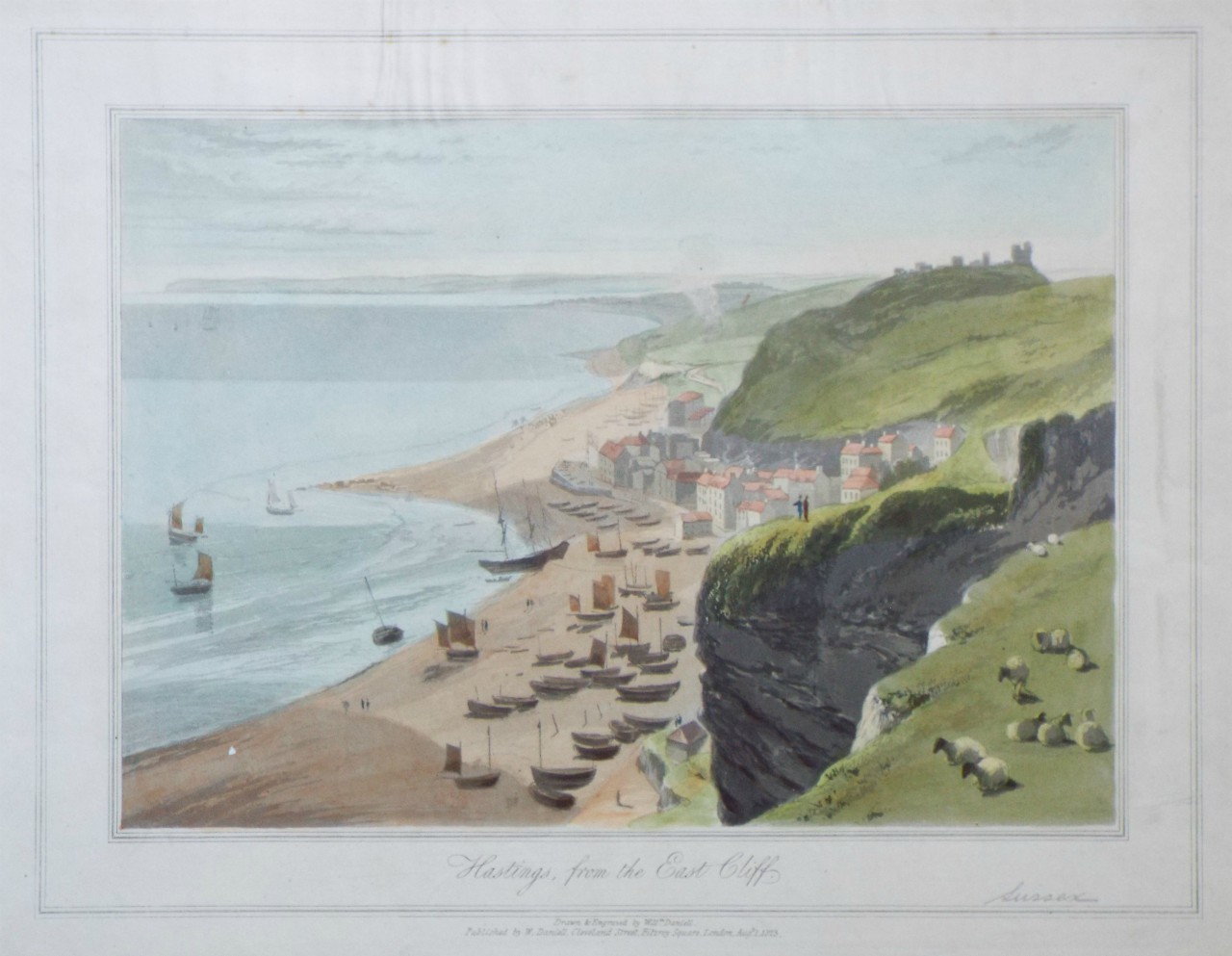 Aquatint - Hastings, from the East Cliff. - Daniell