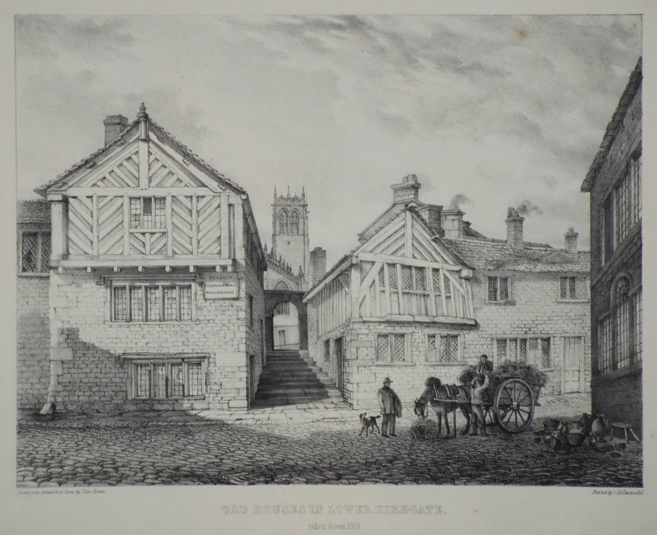 Lithograph - Old Houses in Lower Kirk-gate. taken down 1825. - Horner
