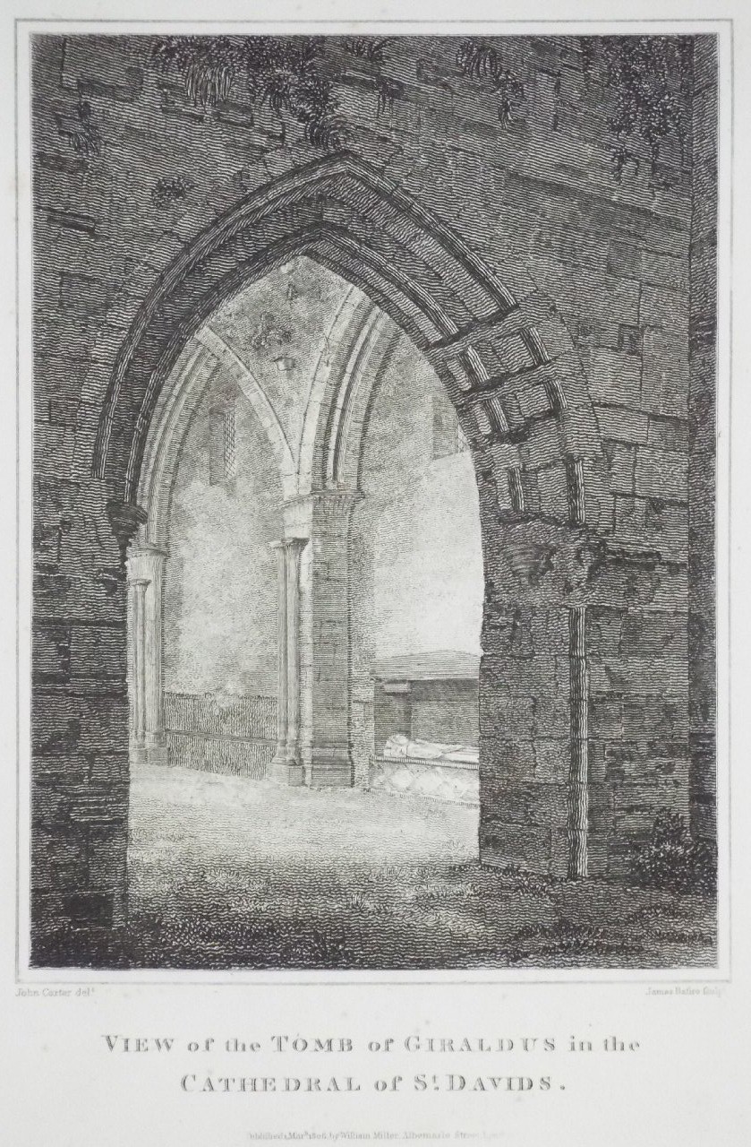 Print - View of the Tomb of Giraldus in the Cathedral of St. Davids.. - Basire
