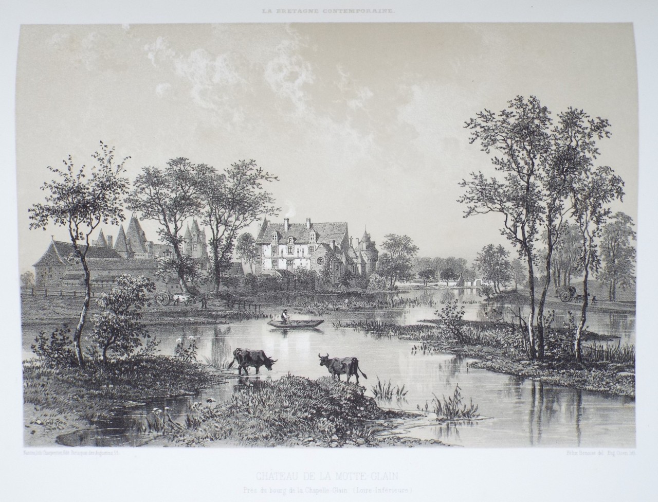 Lithograph - Chateau de la Motte-Glain Pres du bourg  de la Chapelle-Glain. (Loire-Inferieure) - Ciceri