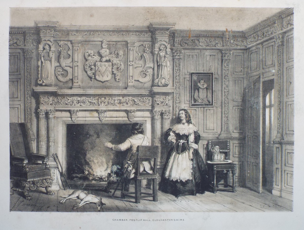 Lithograph - Room, Postlip Hall, Gloucestershire - Nash