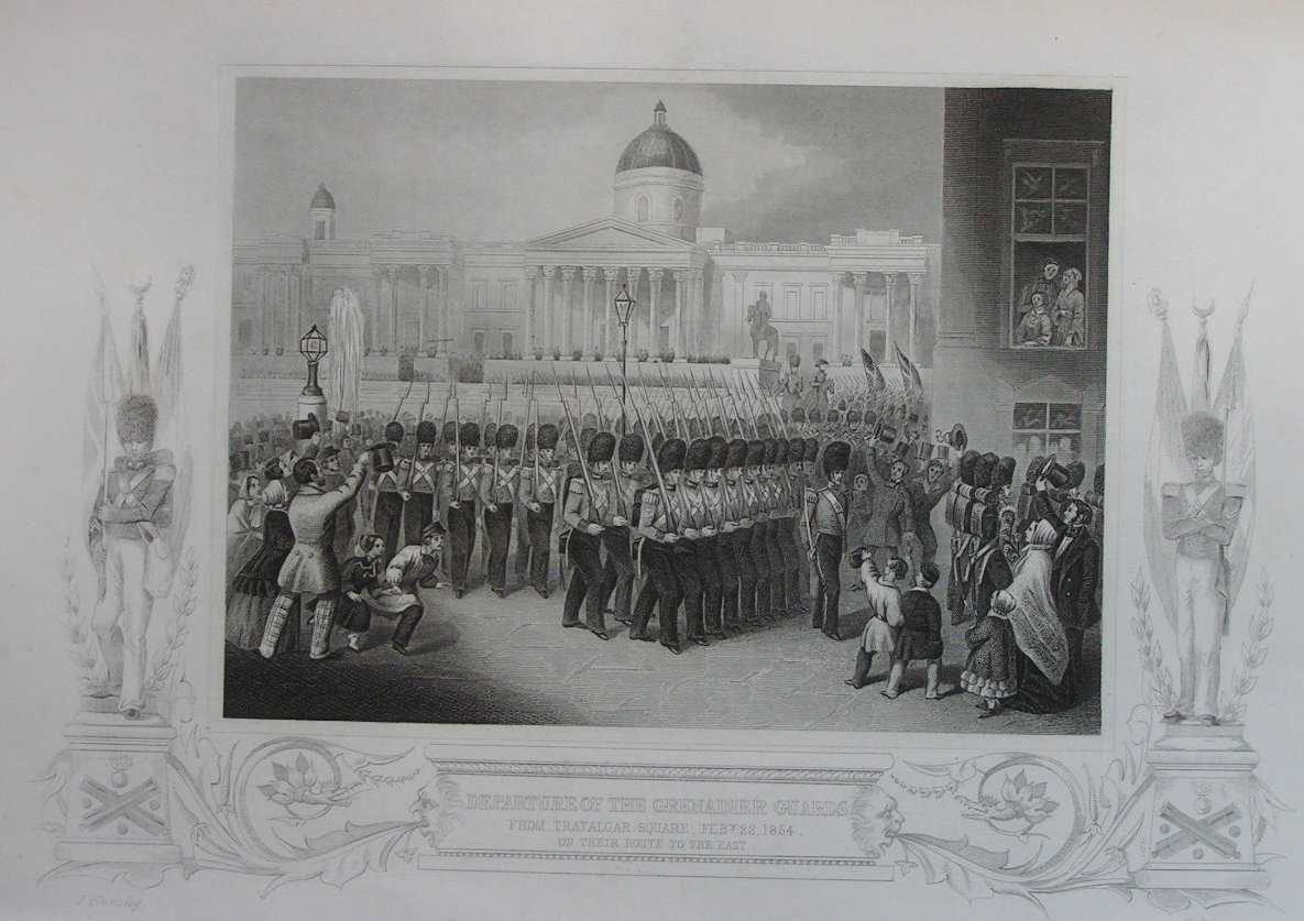 Print - Departure of the Grenadier Guards from Trafalgar Square Feb 22 1854 on their route to the East - Pound