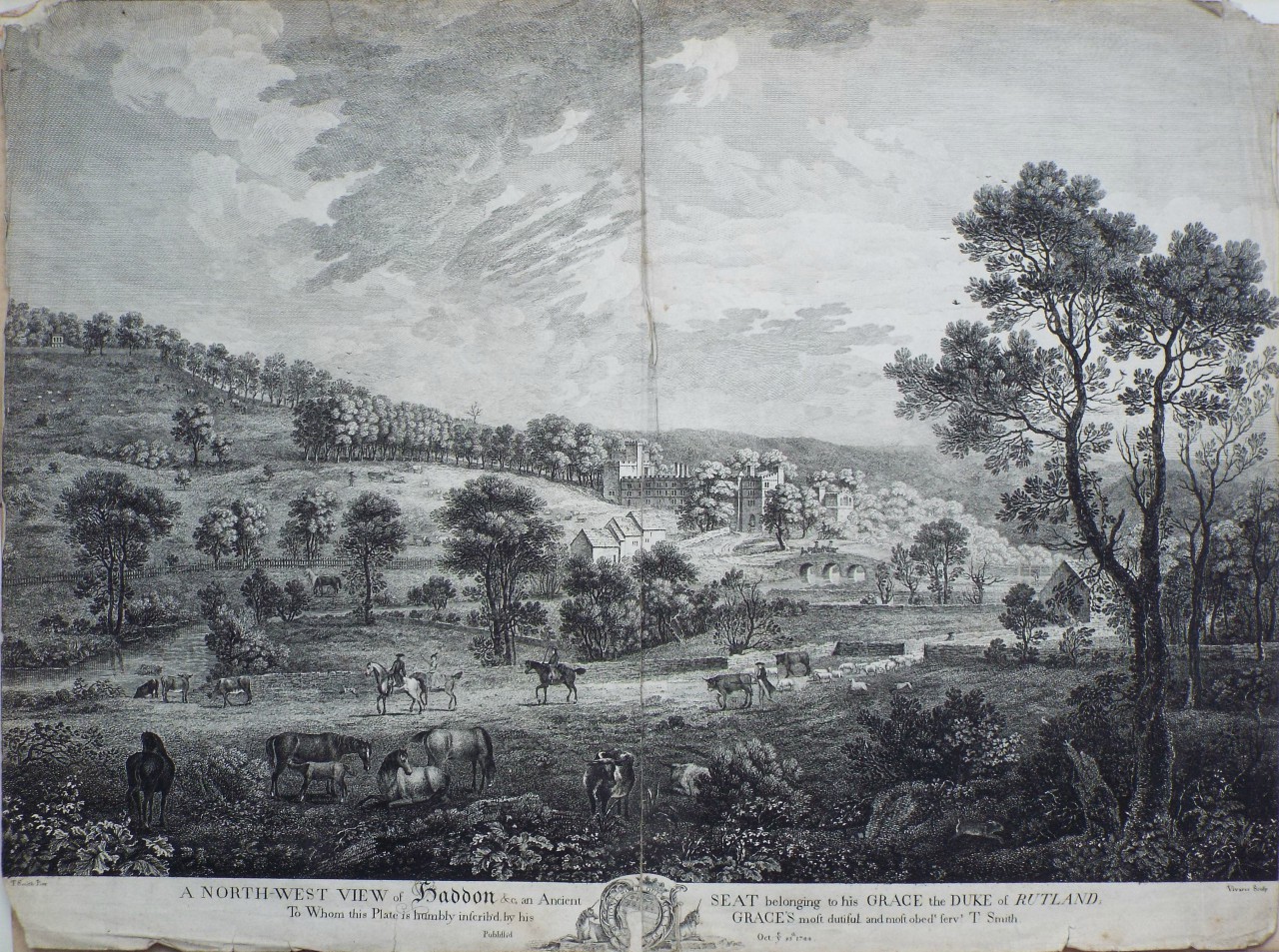 Print -  A North - West view of Haddon &c an Ancient Seat belonging to his Grace the Duke of Rutland. - Vivares