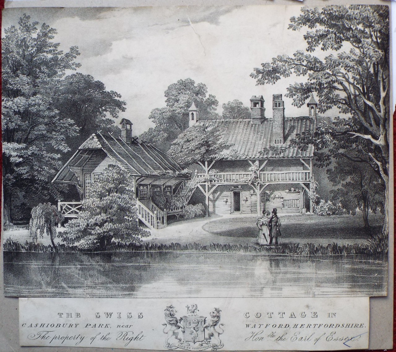 Lithograph - The Swiss Cottage Cashiobury Park, near Watford, Hertfordshire. The Property of the Right Honble. the Earl of Essex.