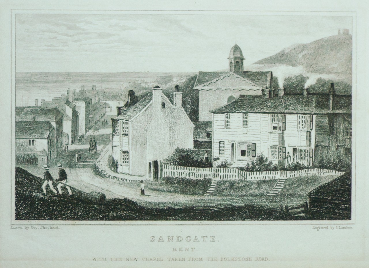 Print - Sandgate. Kent. With the New Chapel taken from the Folkestone Road. - Lambert