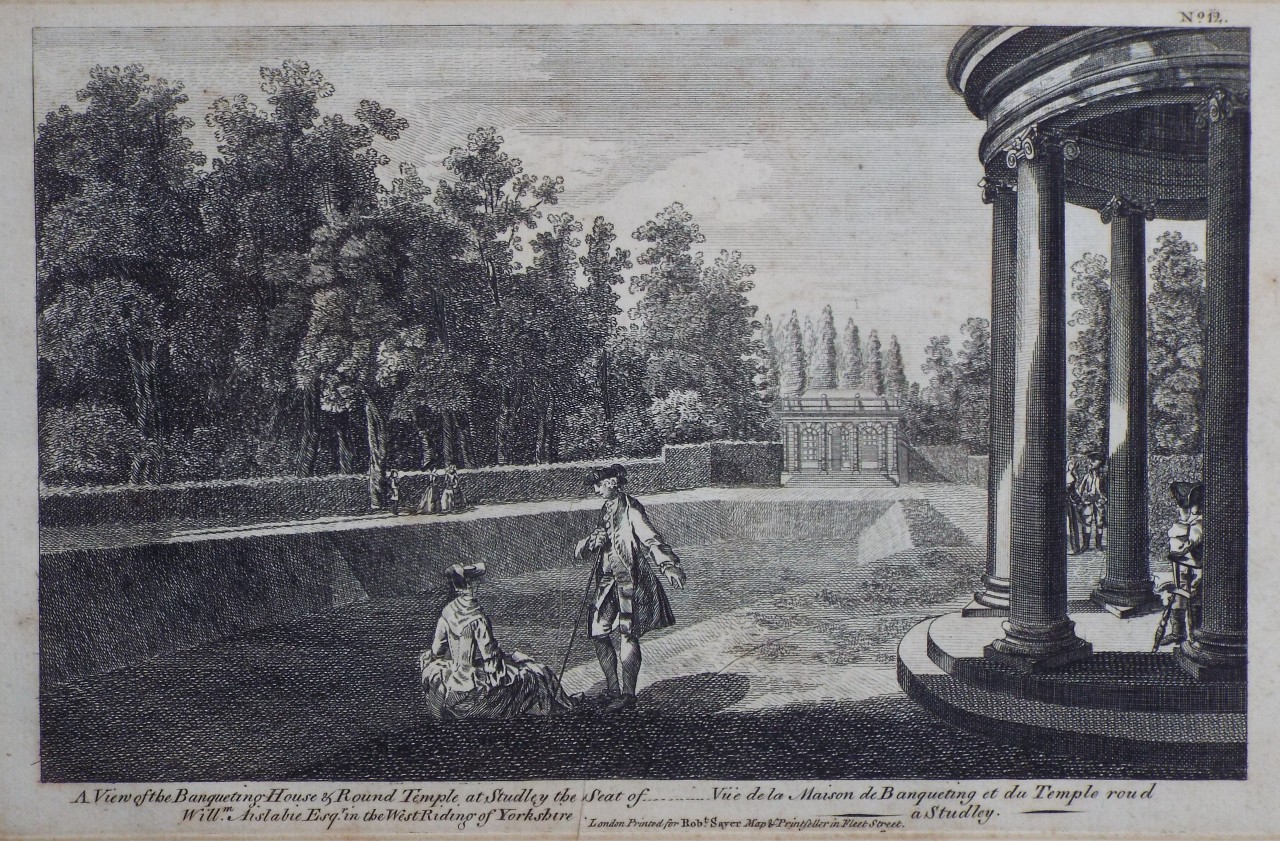 Print - A View of the Banqueting House & Round Table at Studley the Seat of Willm. Aislabie Esqr. in the West Riding of Yorkshire.
Vue de la Maison de Banqueting et du Temple roud a Studley.