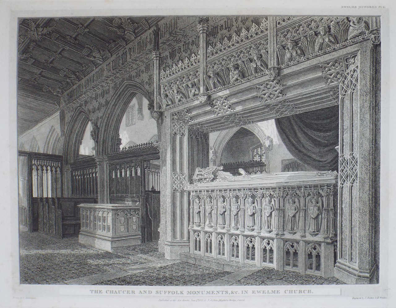 Print - The Chaucer and Suffolk Monuments, &c. in Ewelm Church. - Skelton