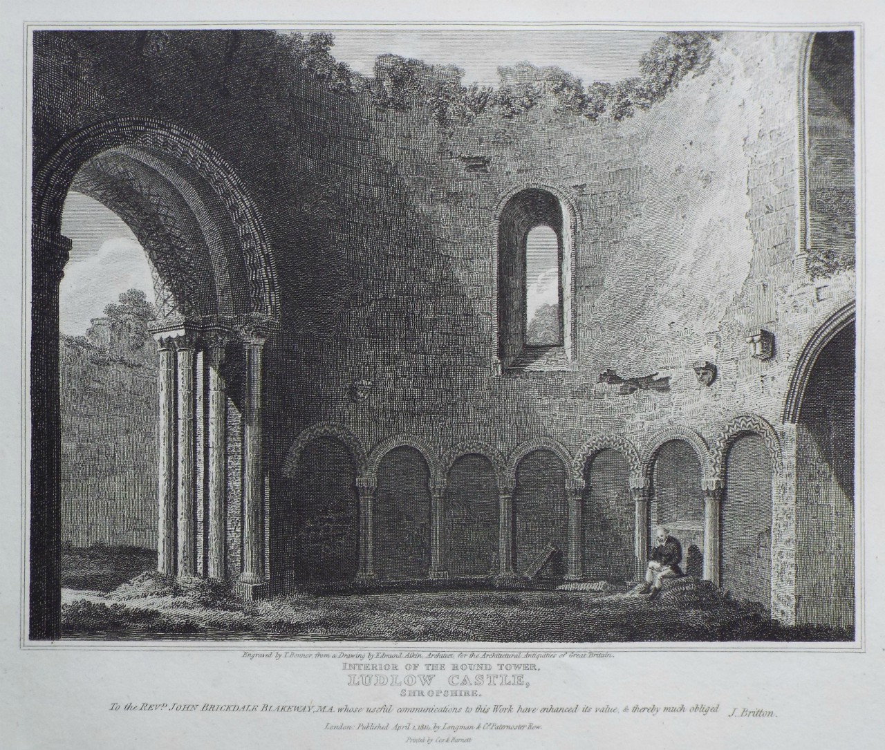 Print - Interior of the Round Tower Ludlow Castle, Shropshire. - Bonnor