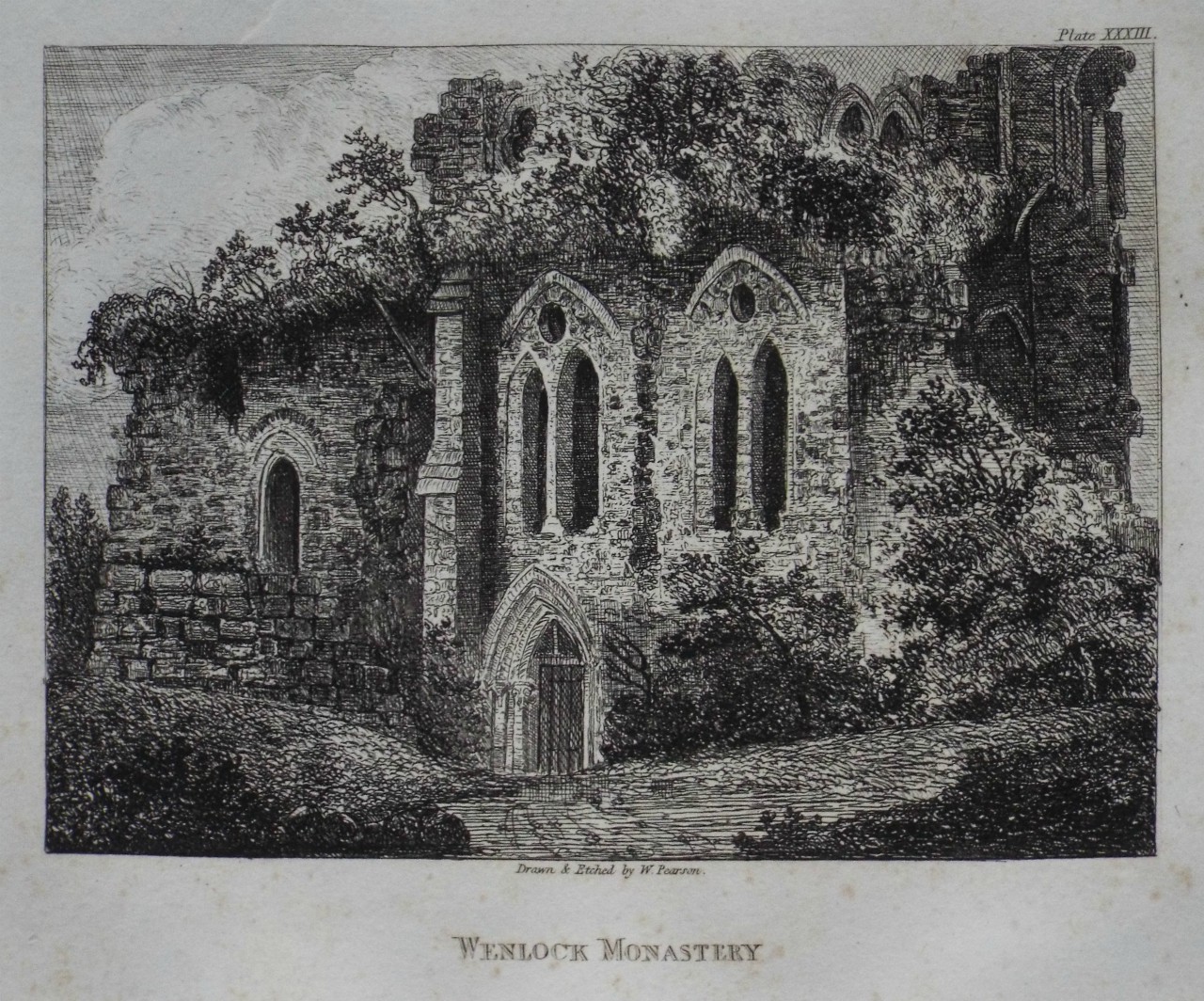 Etching - Wenlock Monastery - Pearson