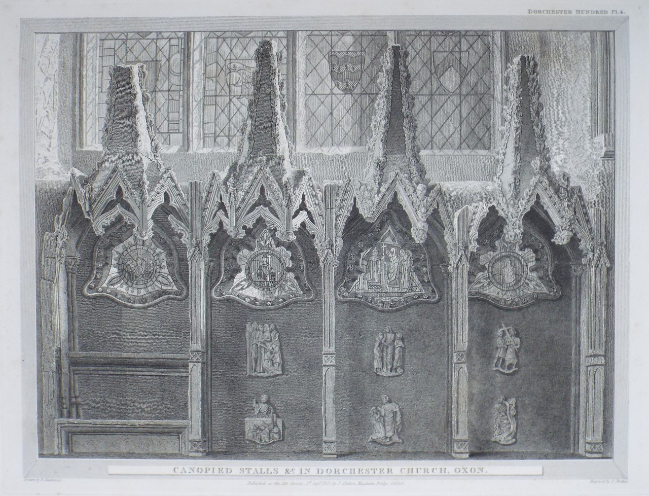 Print - Canopied Stalls &c. in Dorchester Church, Oxon. - Skelton