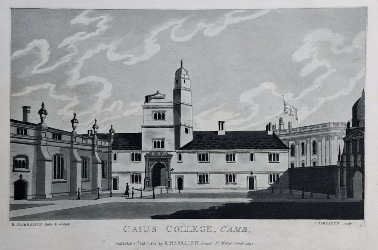 Aquatint - Caius College, Cambridge. - Harraden